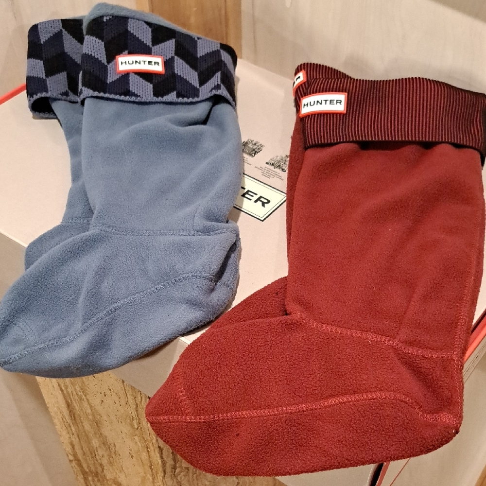 Hunter Pair Of Tall Boot Socks - Blue and Burgundy.